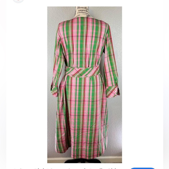 J crew poplin midi dress plaid with belt - Picture 2 of 6